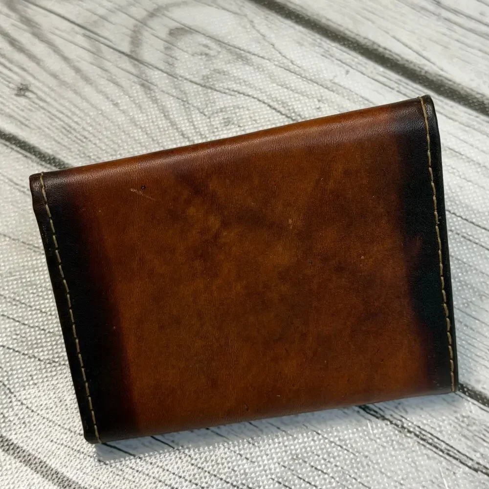 Vintage Levi's Strauss & Co Embossed Brown Leather Trifold Billfold Wallet 70’s